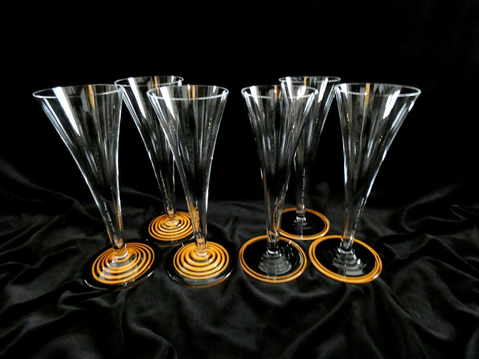 2 Veuve Clicquot Ponsardin Champagne Coupes Murano Carlo Moretti, Rare Vcp Crystal Champagne Flutes Moretti, France photo vintage