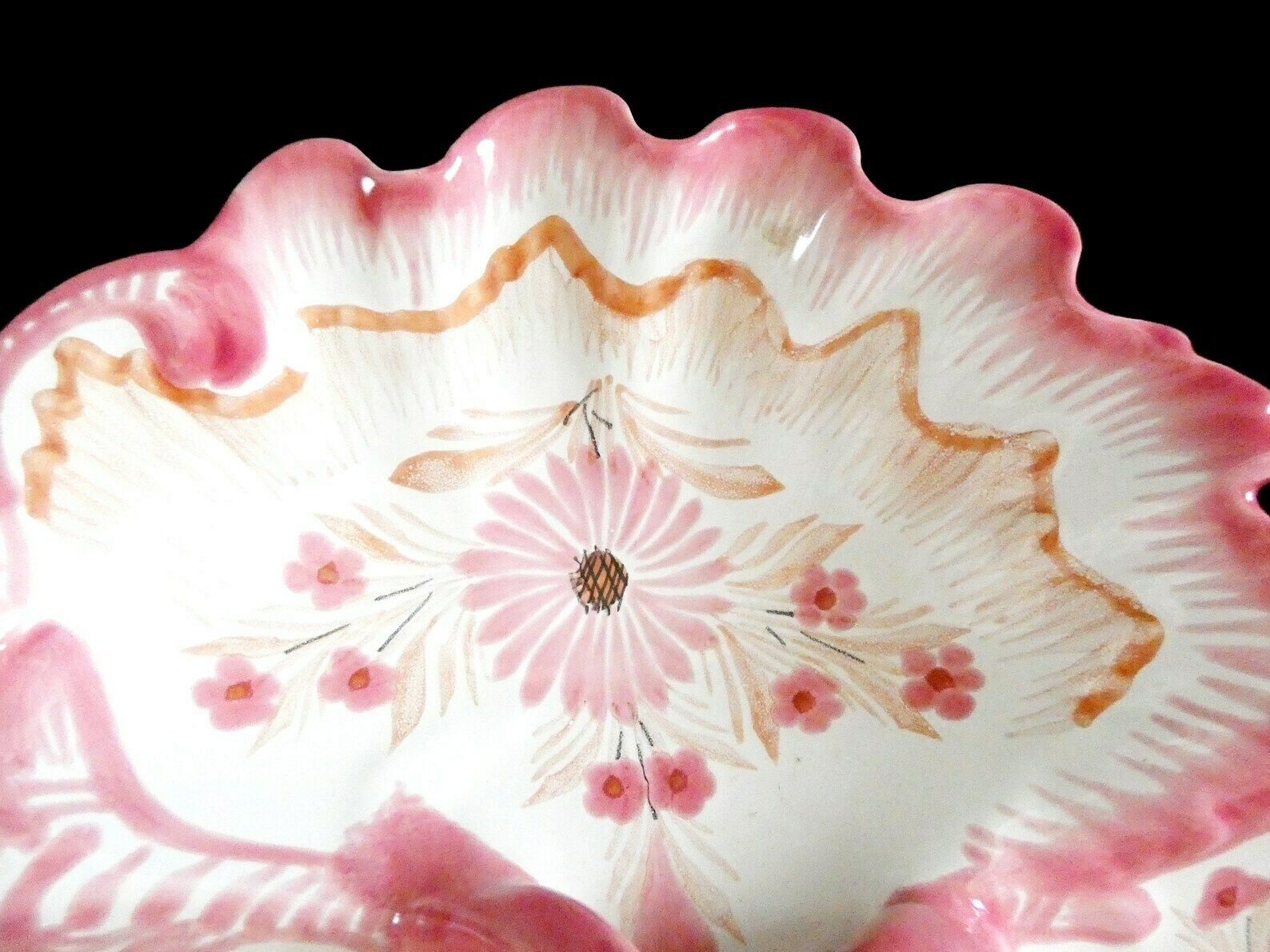 Large Quimper Serving Bowl Pink White Majolica Ceramic Plate Mid Century Decorative Hand Painted French Art Pottery photo Home Decor