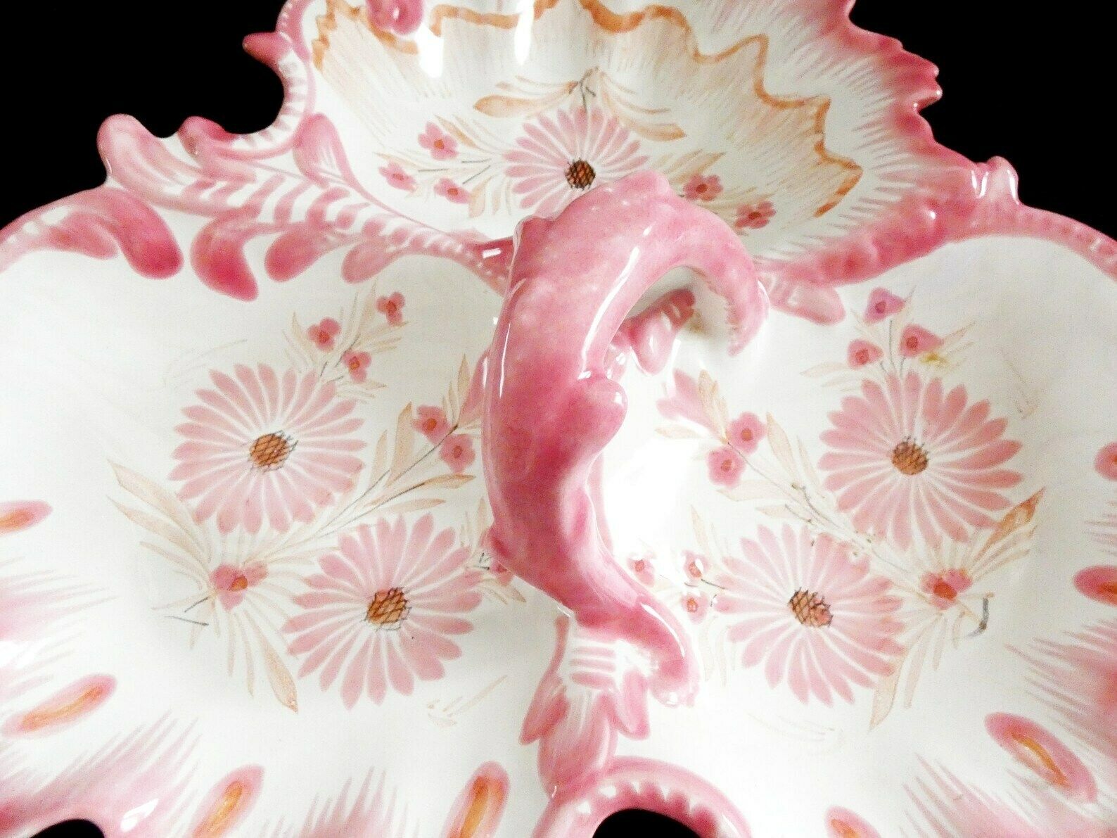 Large Quimper Serving Bowl Pink White Majolica Ceramic Plate Mid Century Decorative Hand Painted French Art Pottery photo buy