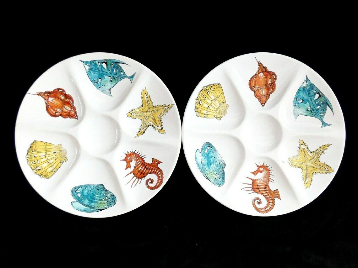 2 Vintage Villeroy And Boch Oyster Plate, Majolica Seafood Plate, Rare Oyster Serving Dish, V&B Luxemburg Oyster Platter,