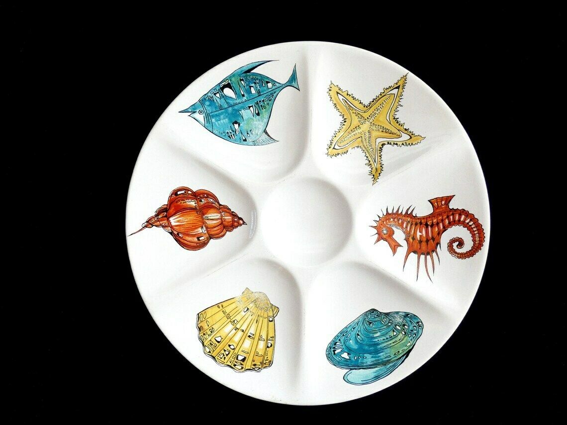 2 Vintage Villeroy And Boch Oyster Plate, Majolica Seafood Plate, Rare Oyster Serving Dish, V&B Luxemburg Oyster Platter, photo vinterior