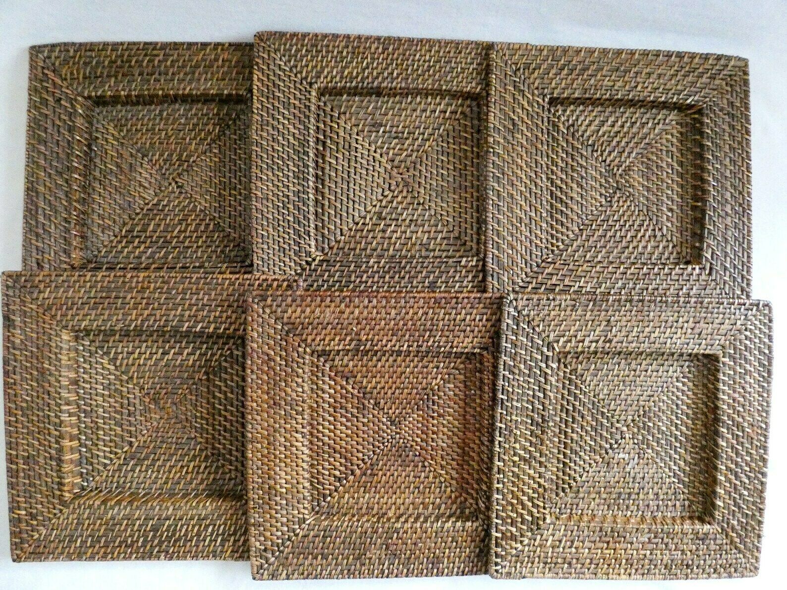 Vintage Rattan Chargers Plates, Wicker Square Placemats, French Weave Pads, Boho Table Decor 70s photo furniture