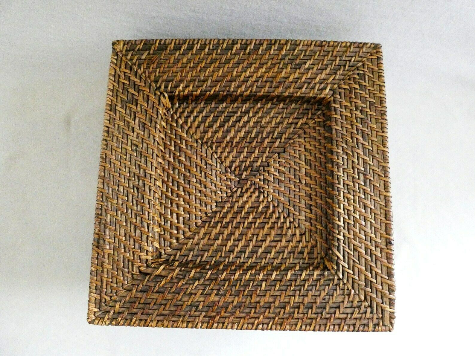 Vintage Rattan Chargers Plates, Wicker Square Placemats, French Weave Pads, Boho Table Decor 70s photo vintage
