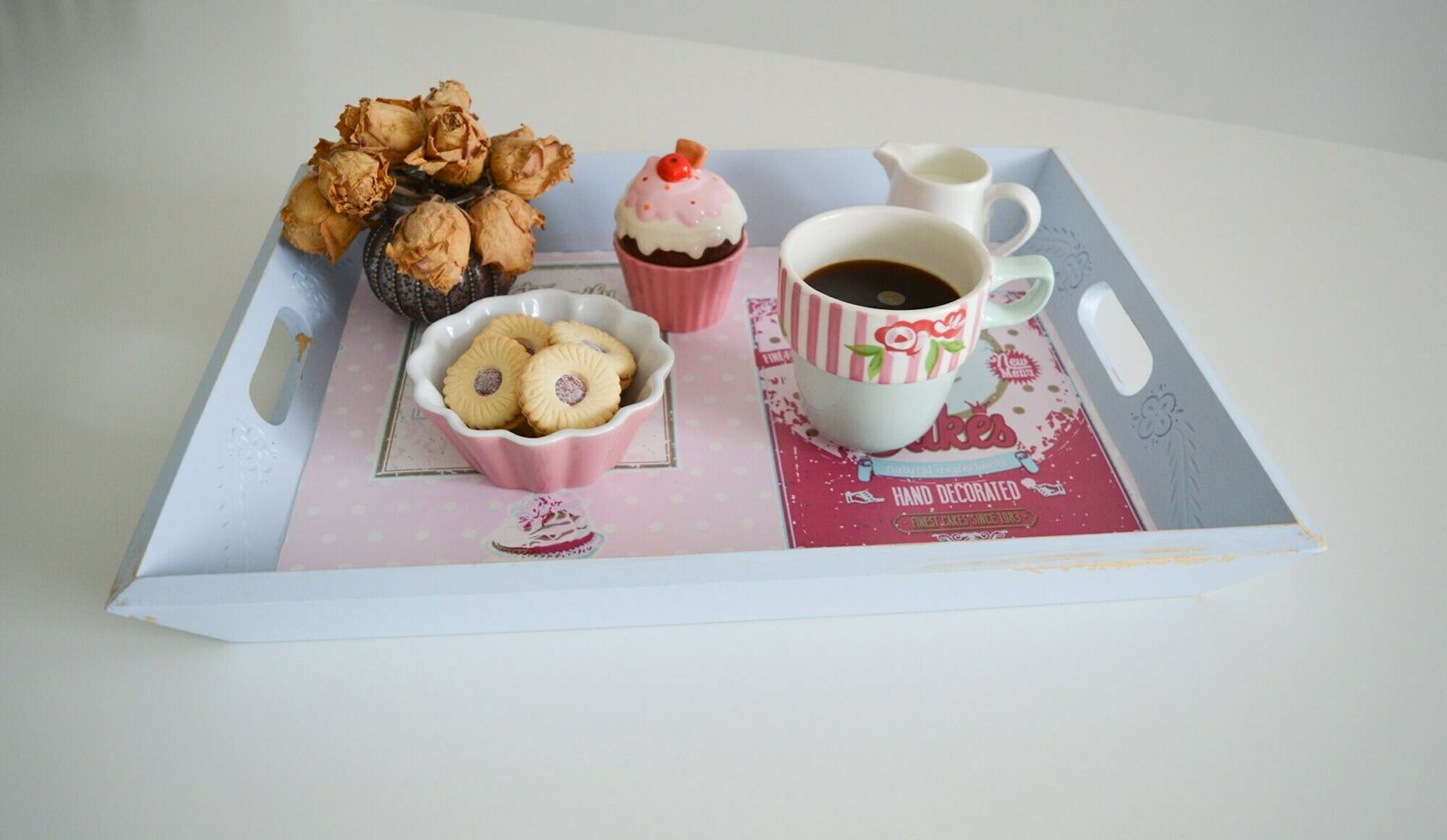 Large Hand Painted Duck Egg Tray With Carved Flower Design, Shabby Chic Bakery Decoupage Wooden Decorative Tray photo furniture