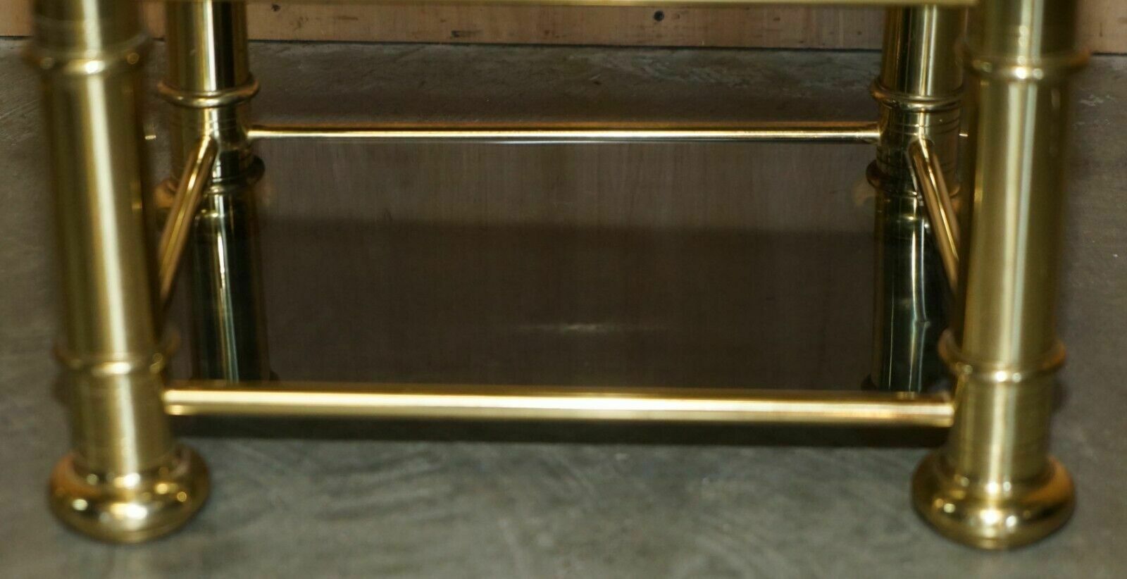 Vintage Pair Of Mid Century Modern Brass & Smoked Glass Etagere Side End Tables photo buy