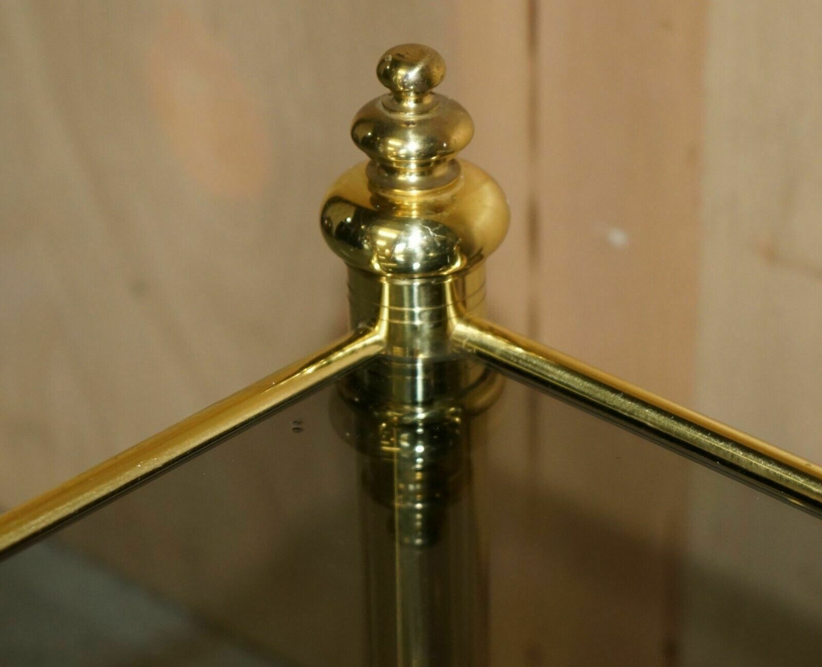 photo buy Vintage Pair Of Mid Century Modern Brass & Smoked Glass Etagere Side End Tables