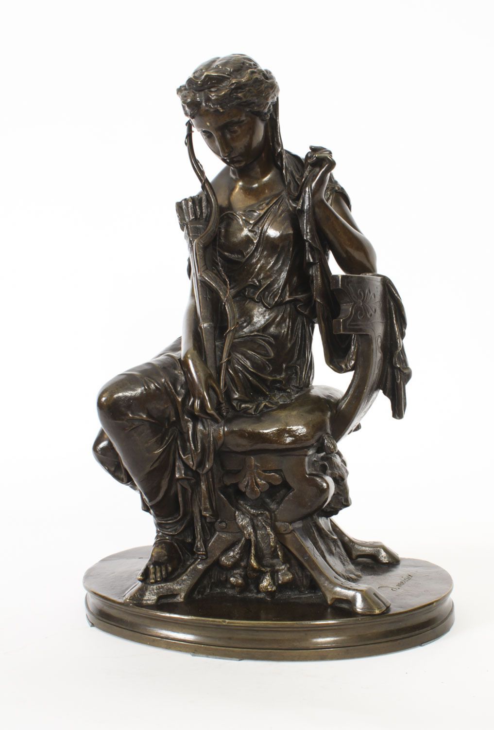 Antique Grand Tour Bronze Sculpture Of Goddess Diana  By Mercié 19th C photo vinterior