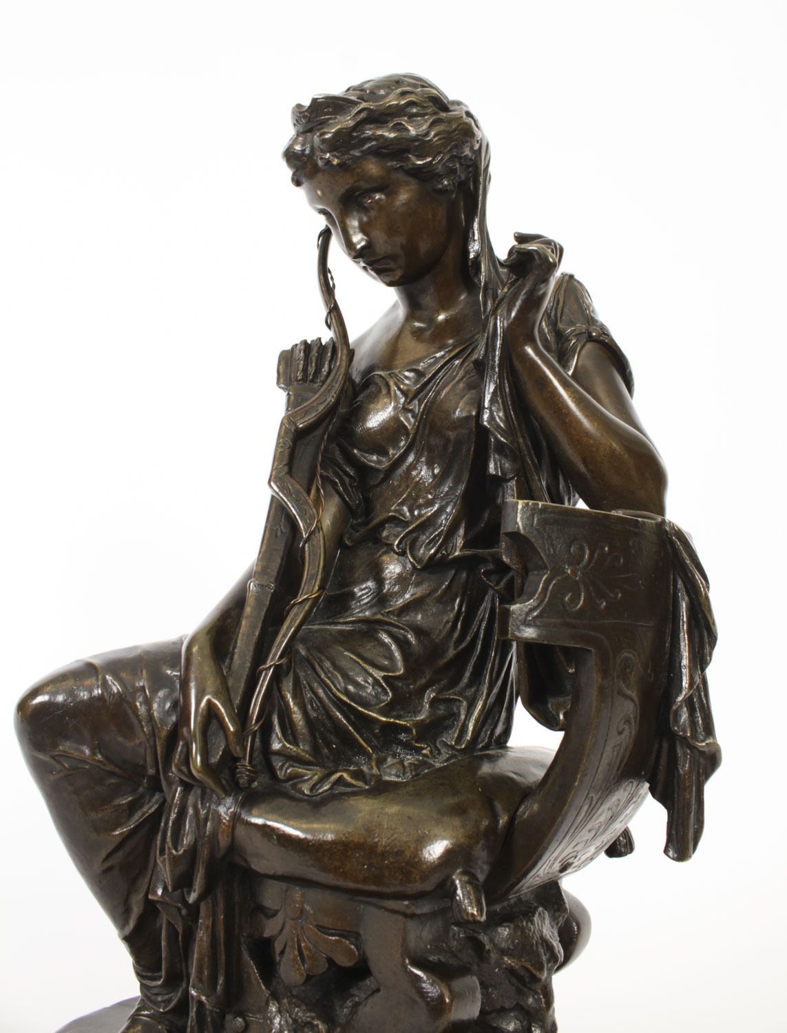 2150.0 Antique Grand Tour Bronze Sculpture Of Goddess Diana  By Mercié 19th C photo