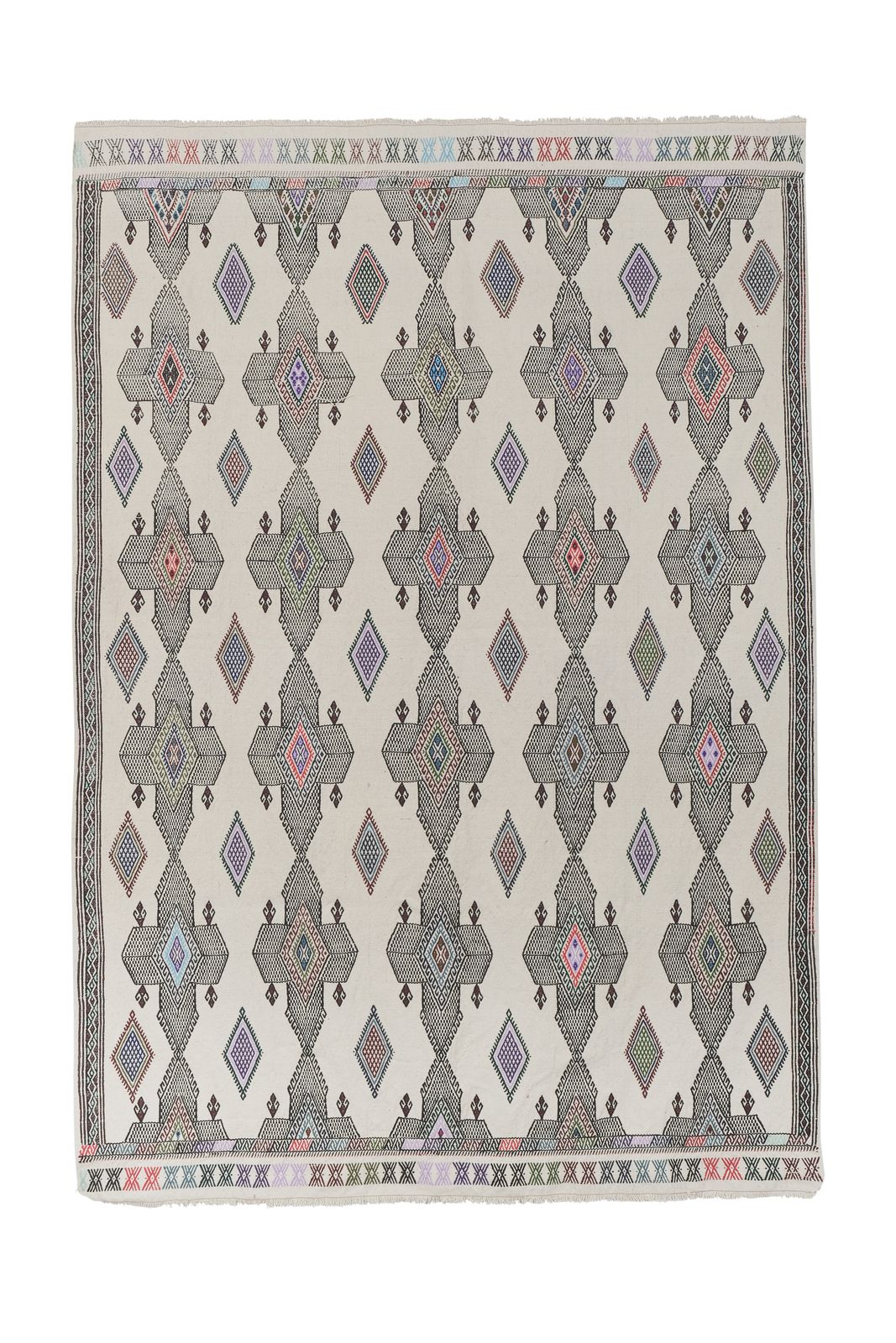 Vintage Embroided Turkish Karapinar Cicim Rug   Handmade Saloon Carpet