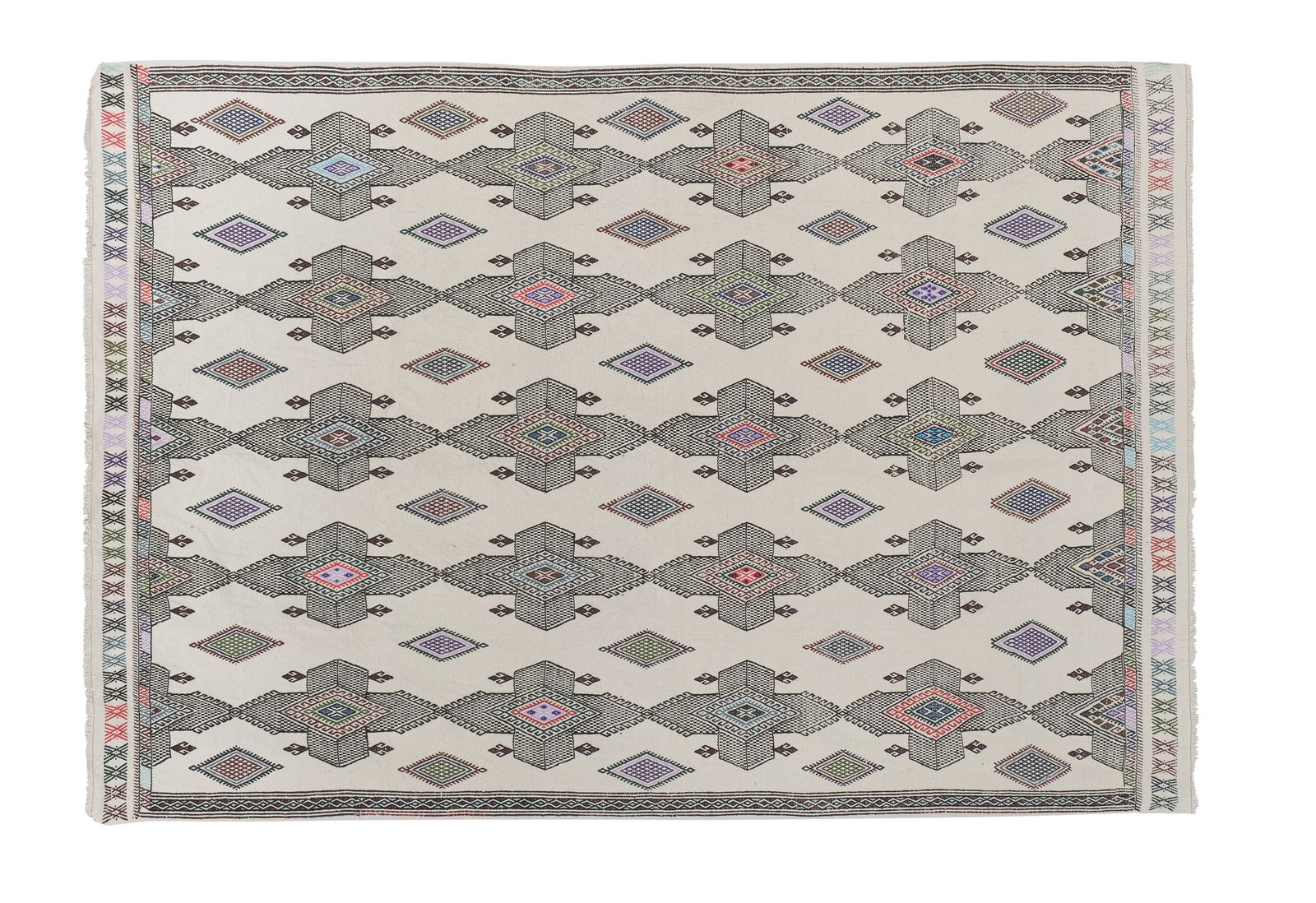Vintage Embroided Turkish Karapinar Cicim Rug   Handmade Saloon Carpet photo for sale