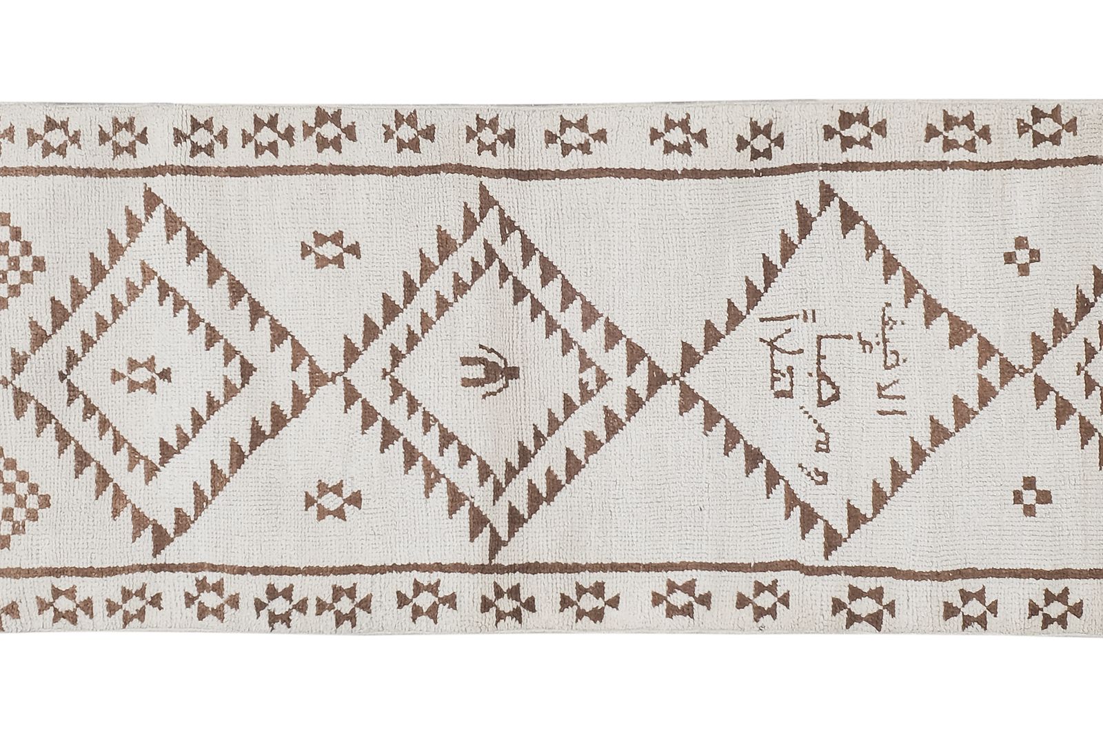 White & Brown Vintage Wool Turkish Herki Runner   Designer Carpet photo furniture