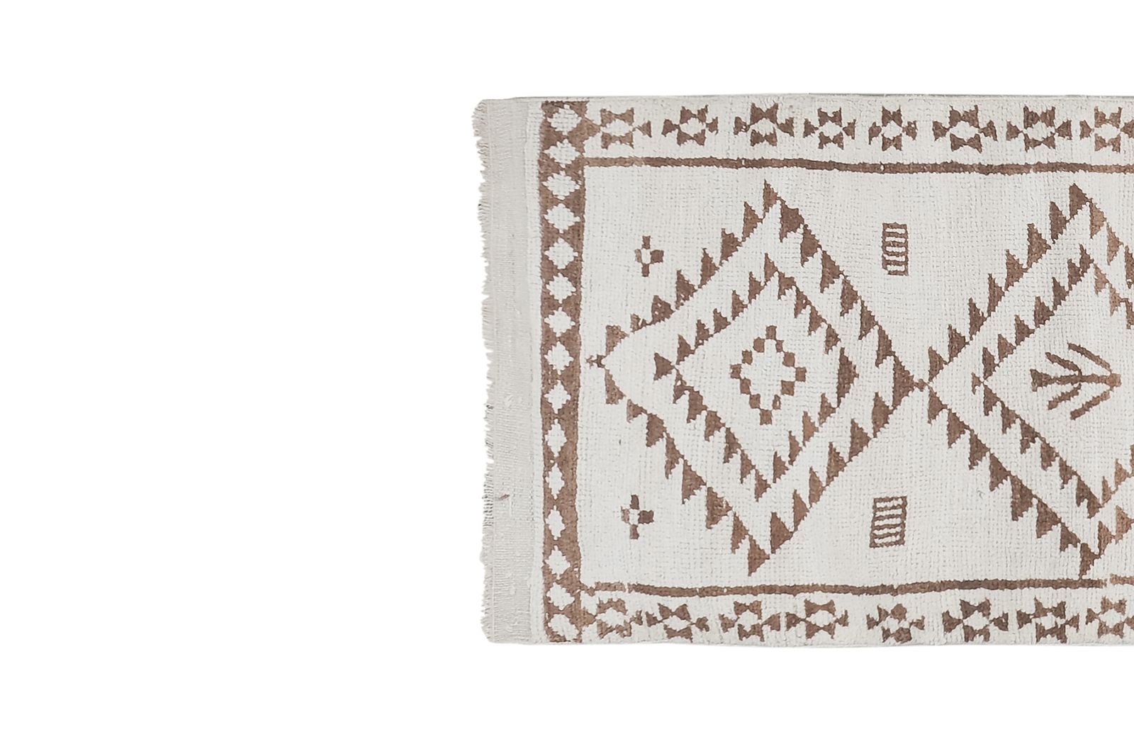Textiles White & Brown Vintage Wool Turkish Herki Runner   Designer Carpet photo