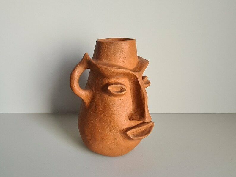 Face Shaped Terracotta Sculpture Vase / 60s / Vintage / Art / Mid Century / 20th Century photo for sale
