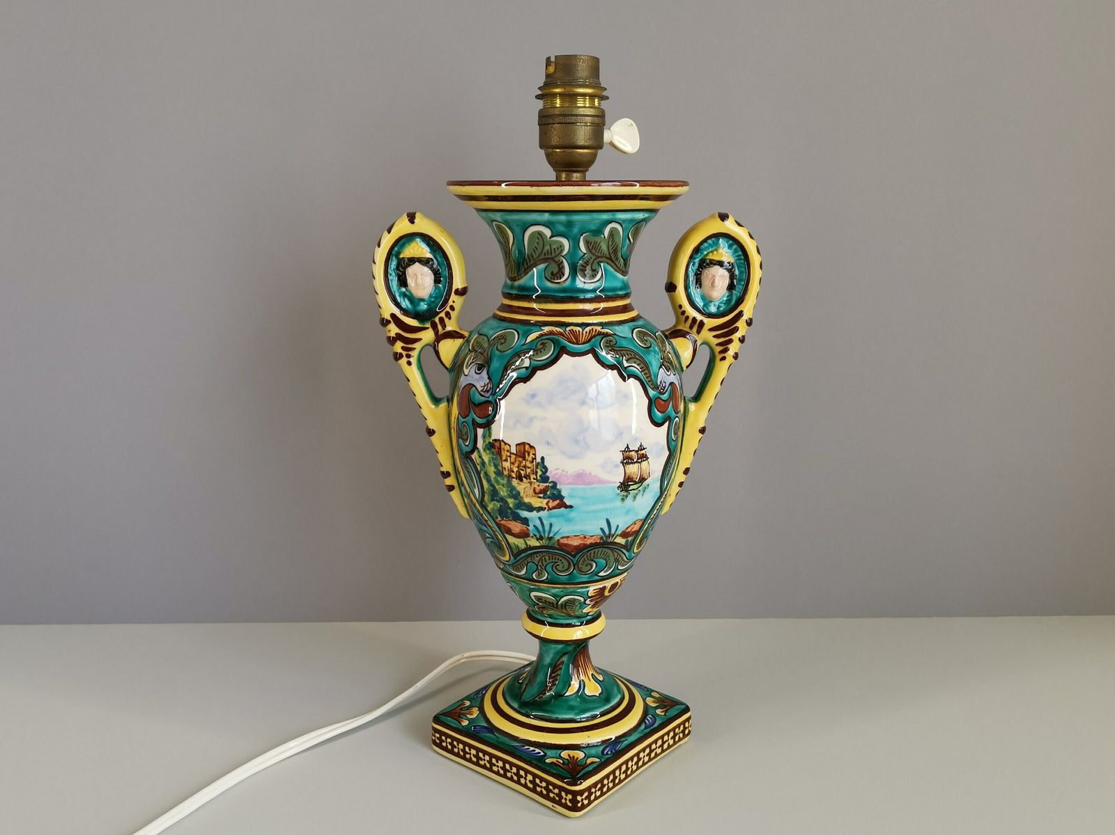 Gabriel Fourmaintraux Pottery Of Desvres Cutting With Dragons And Schooner / Lamp / French Ceramics / Handicrafts / Mid Century
