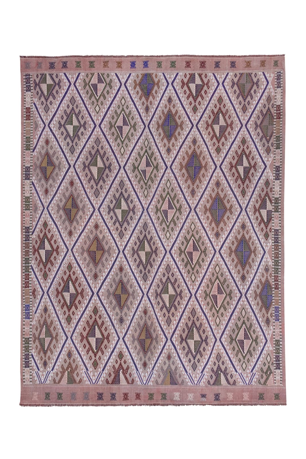 Classic Handwoven Pastel Color Diamond Pattern Turkish Kilim Rug 5'7" X 7'1"