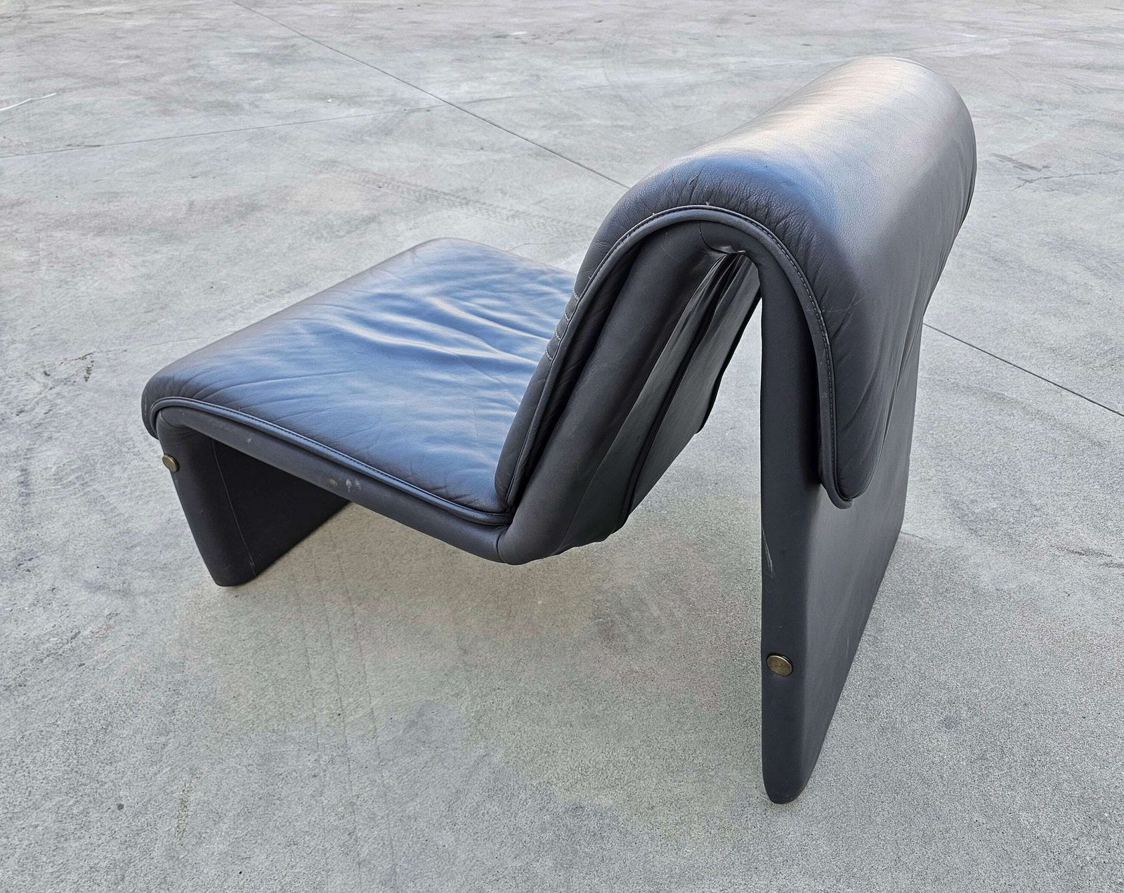 Pair Of Postmodern Minimalist Leather Lounge Chairs In Style Of Etienne Fermigier By Swiss Seats // Made In Switzerland In 1970s photo vinterior