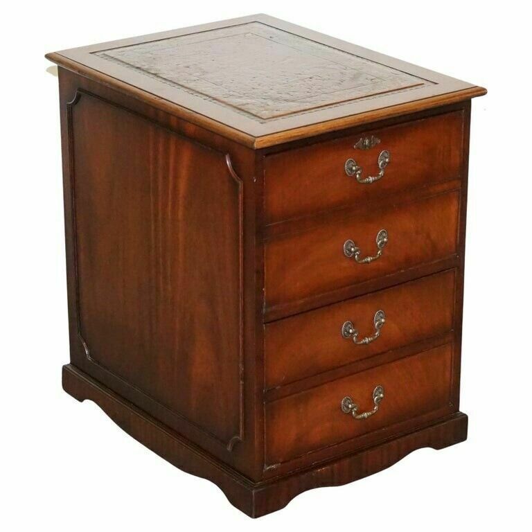 Mahogany Gold Embossed Brown Leather Top Filling Cabinet