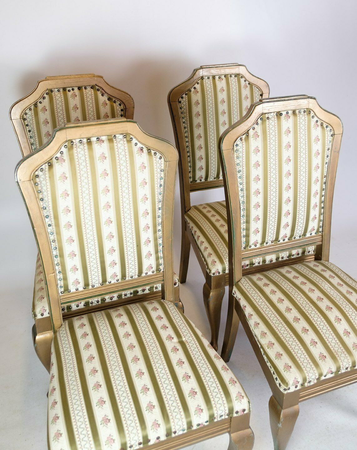 Four Rococo Chairs In Gilt Wood & Striped Fabric   1930 photo furniture