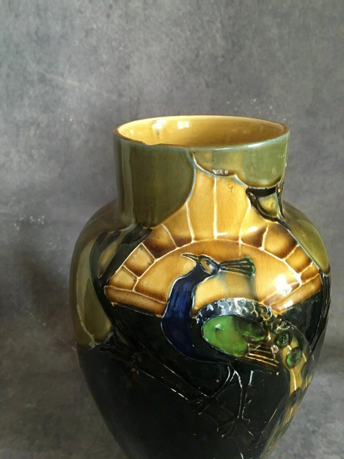 Dean Family Art Nouveau 1920s Tubelined Vase Peacock Signed A Dean photo Home Decor