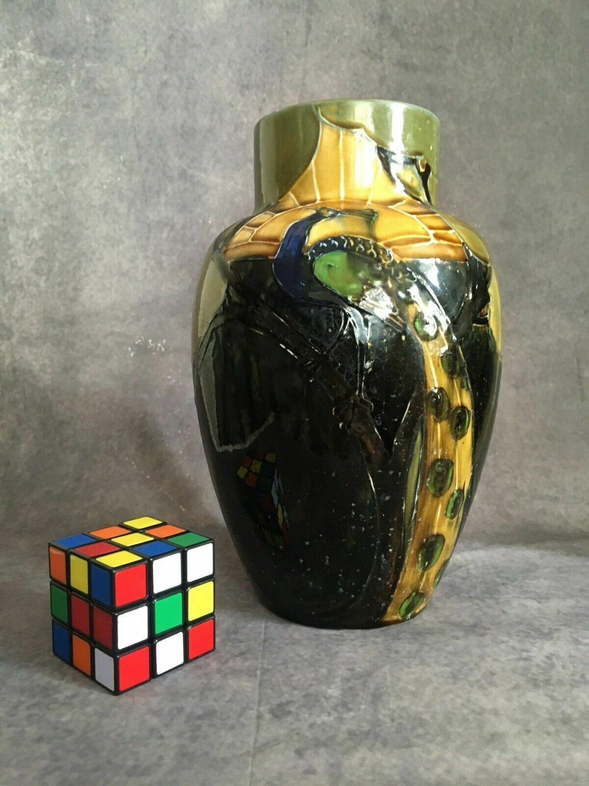 photo buy Dean Family Art Nouveau 1920s Tubelined Vase Peacock Signed A Dean