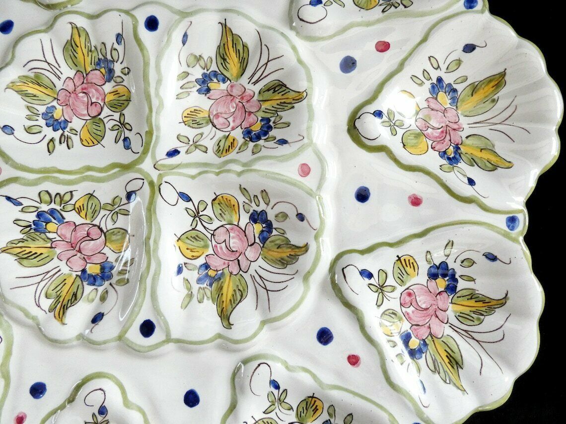 Zeldzame Grote Moustiers Martres Tolosane Oesterplaat Met Bloemendecor, Antiek Majolica Oesterschotel, M Tolosane Aardewerk, Frankrijk Jaren 1940 photo 231.0