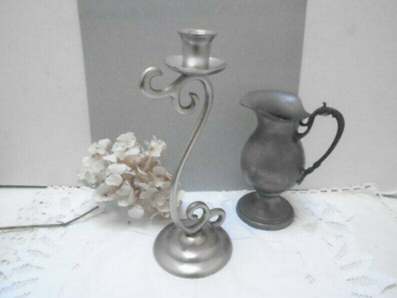 Vintage French Silver Metal Candle Holder, Embellished Candlestick photo vinterior