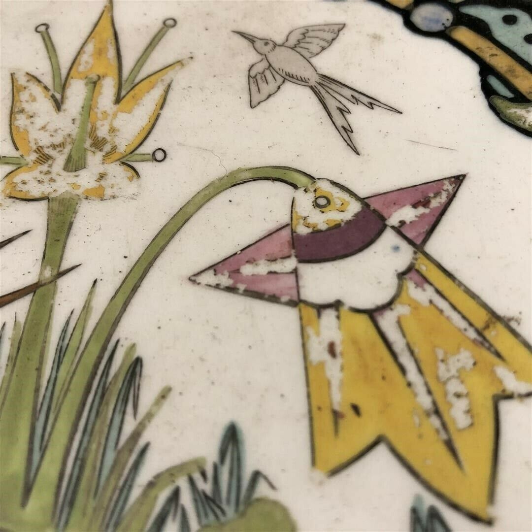 Set Of 3 Antique Tiles By Minton Hollis &Co Handpainted Bird Design 19th Century photo furniture