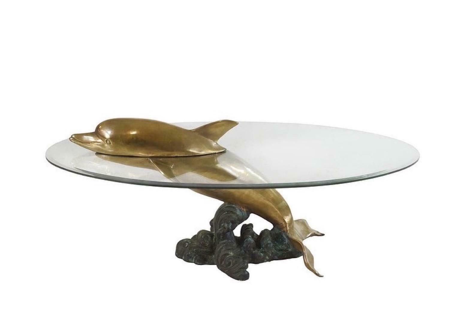 Sculptural Brass And Glass Dolphin Coffee Table, France 1970s Paris photo vinterior