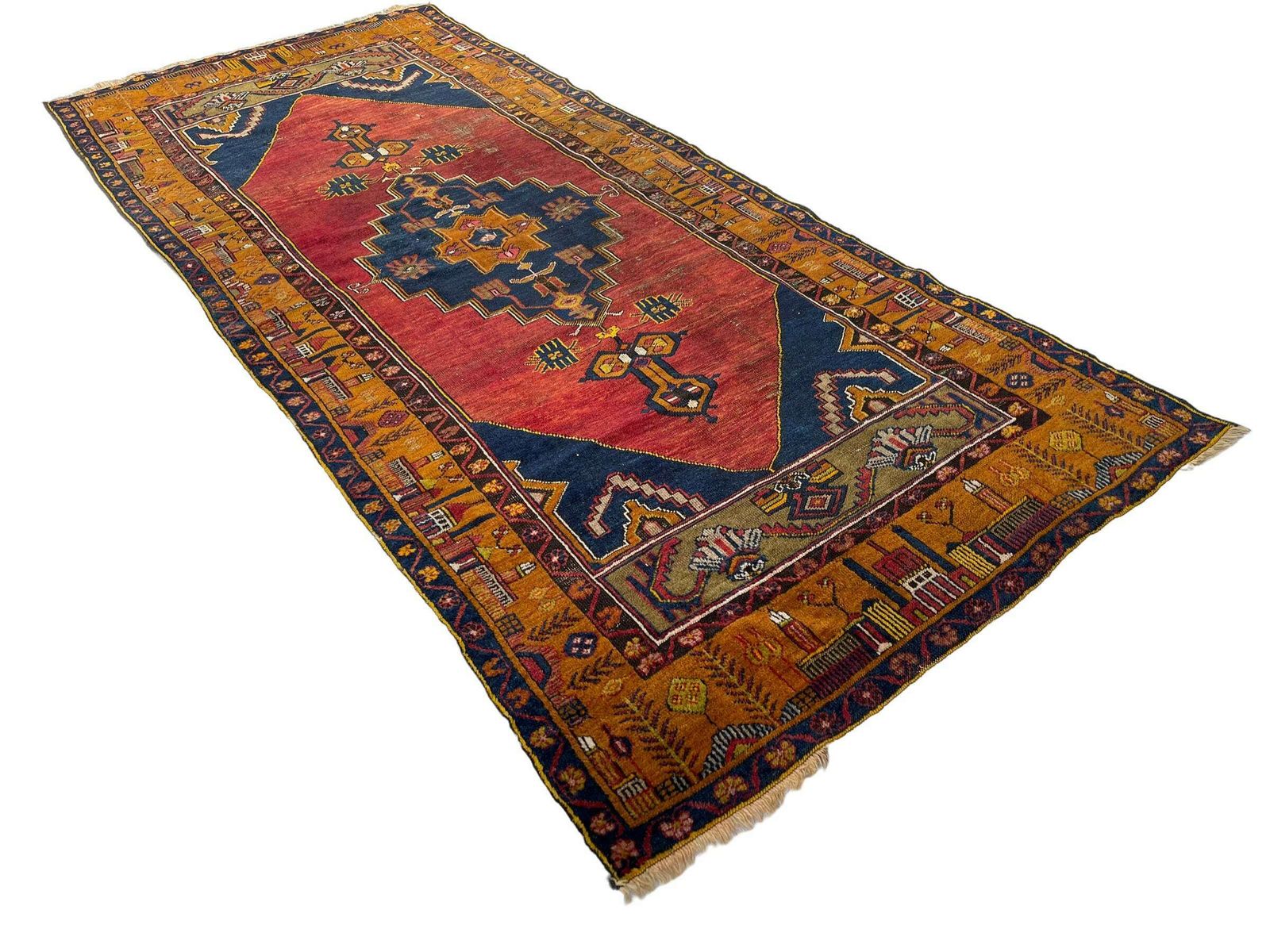 Antique Turkish Rug Runner ,Feiner Handgeknüpfter Orientteppich Türkisch Teppich Läufer , 280 X 120 Cm photo vintage