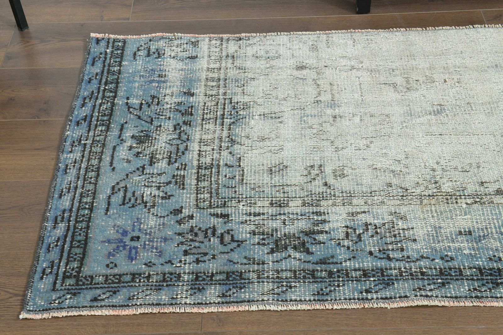 3x7 Blue Vintage Oushak Runner, Handmade Wool Rug, Low Pile Hallway Runner, Boho Decor, One Of A Kind Blue Vintage Runner, 3x7 Runner Rug photo vintage