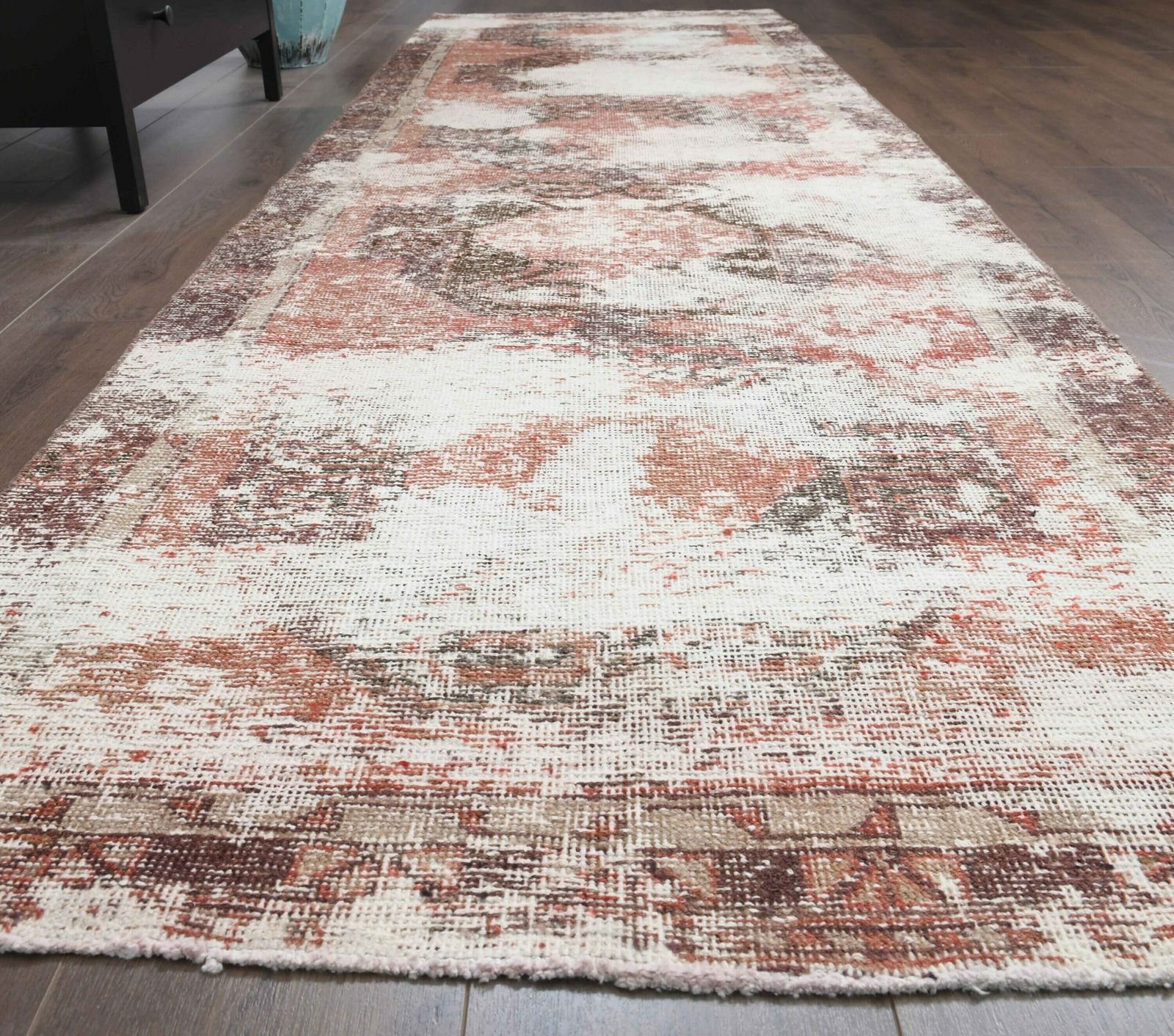 3x11 Distressed Antique Rug, Turkish Vintage Oushak Rug, Hallway Kitchen Runner, Handmade Wool Rugs, One Of A Kind, Farmhouse Decor, Carpet photo vinterior