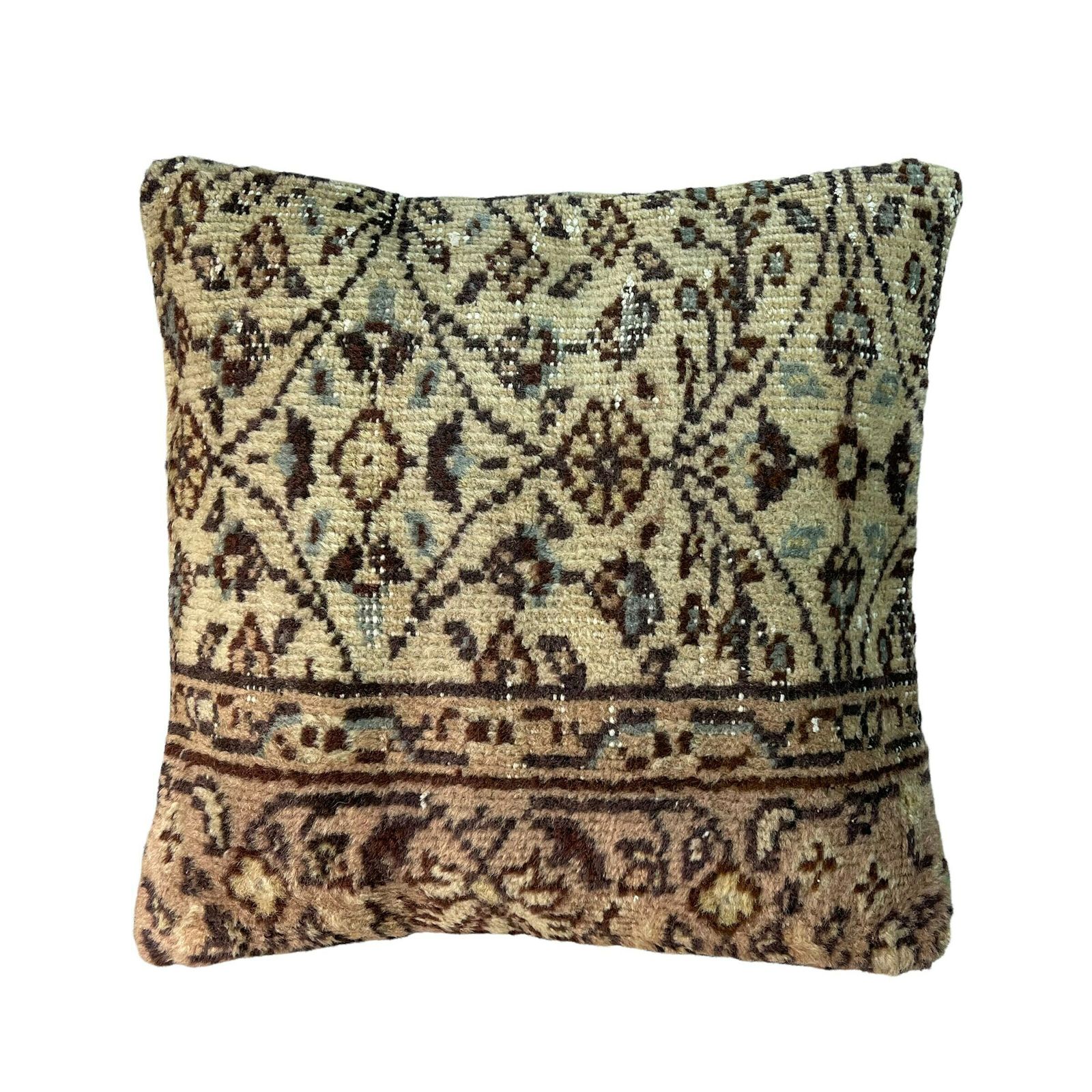 18'' X 18'' Vintage Hand Made Rug Cushion Cover, 45 X 45 Cm Decorative Rug Pillow Cover, Large Vintage Turkish Rug Cushion Cover photo 65.0