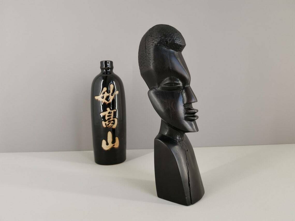 African Bust In Exotic Wood Carved In The Mass Very Heavy Africa Decoration African Art 1980 Xxth Century photo furniture