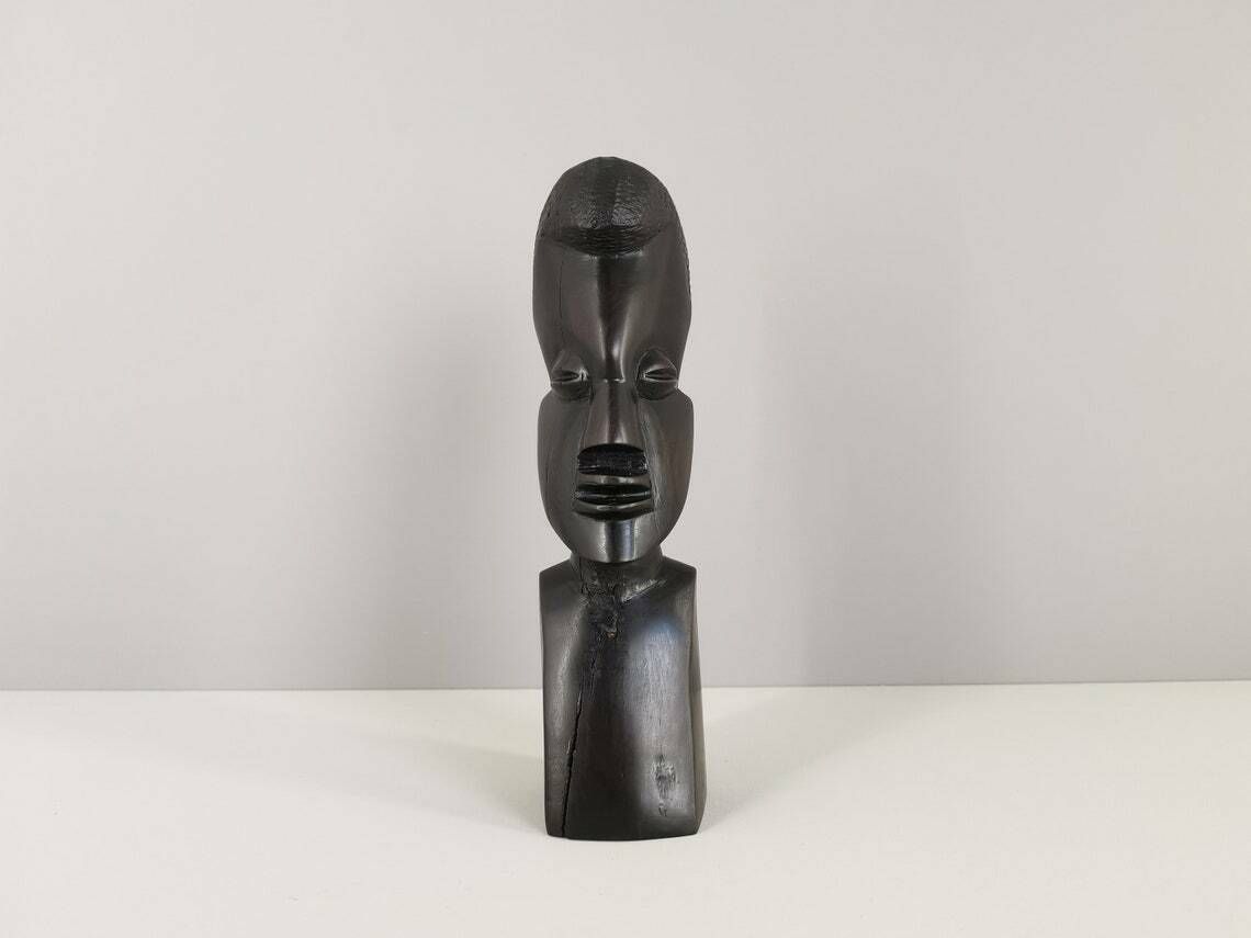 African Bust In Exotic Wood Carved In The Mass Very Heavy Africa Decoration African Art 1980 Xxth Century photo for sale