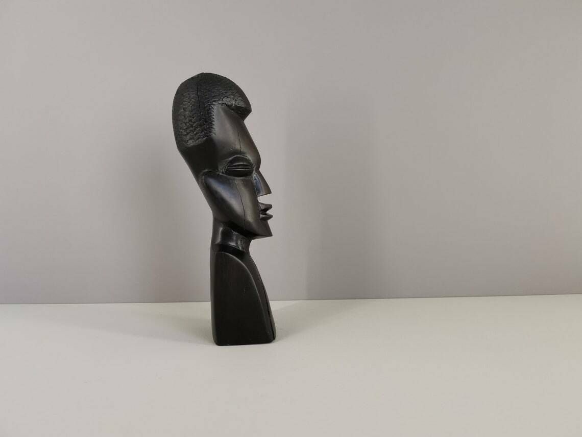 African Bust In Exotic Wood Carved In The Mass Very Heavy Africa Decoration African Art 1980 Xxth Century photo Art