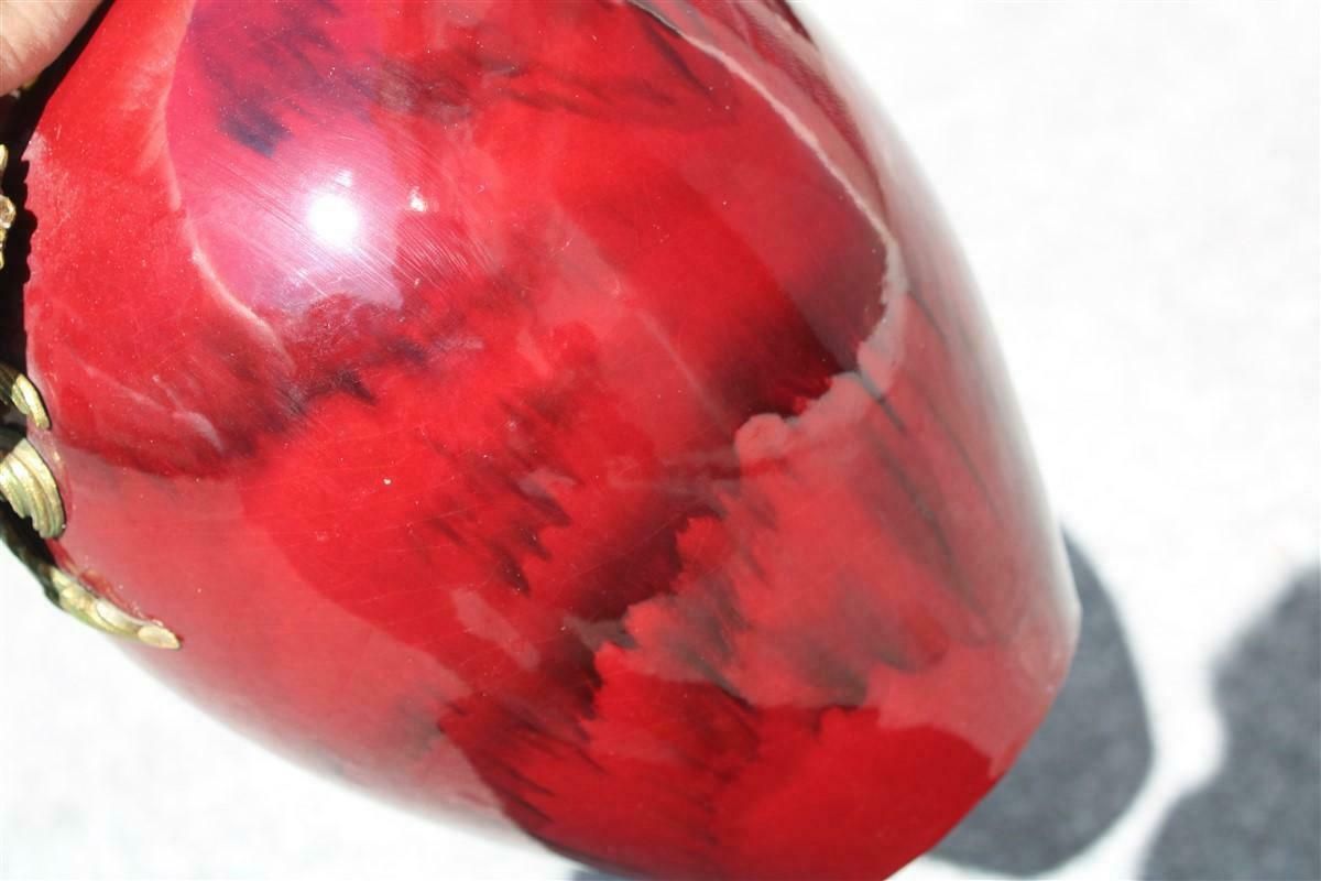 Red Ceramic Vase With Gold And Brass Inserts 1930s Art Deco Italy photo 848.0