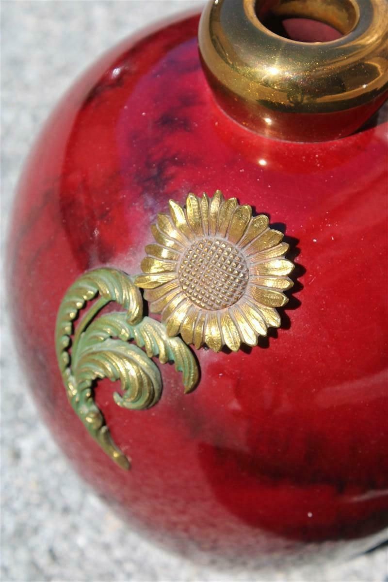 photo furniture Red Ceramic Vase With Gold And Brass Inserts 1930s Art Deco Italy