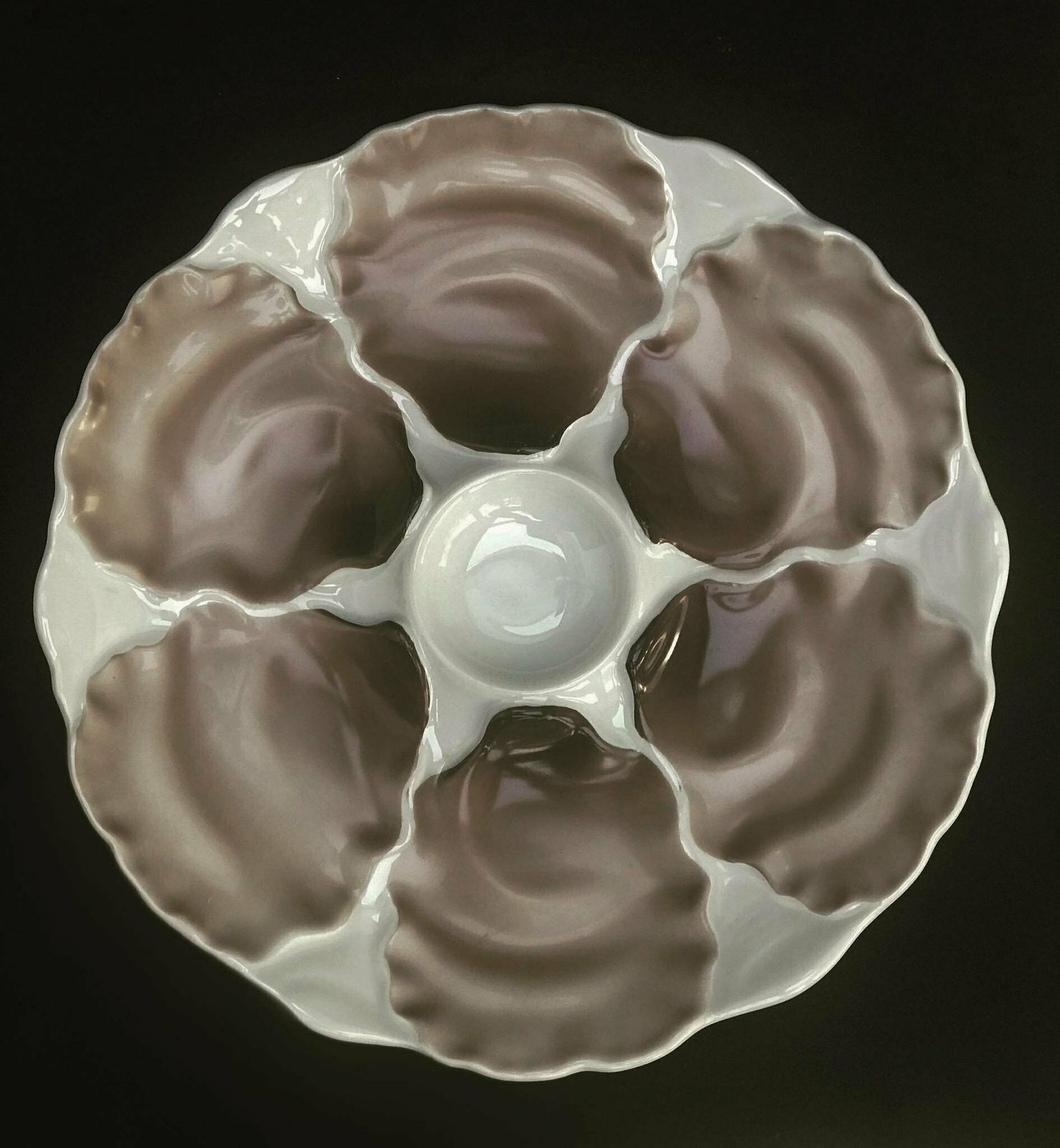 1 Oyster Plates White Brown Rare Oyster Dish, Majolica Vintage German White And Brun Oyster Plate Collector Dish, Dish Collection