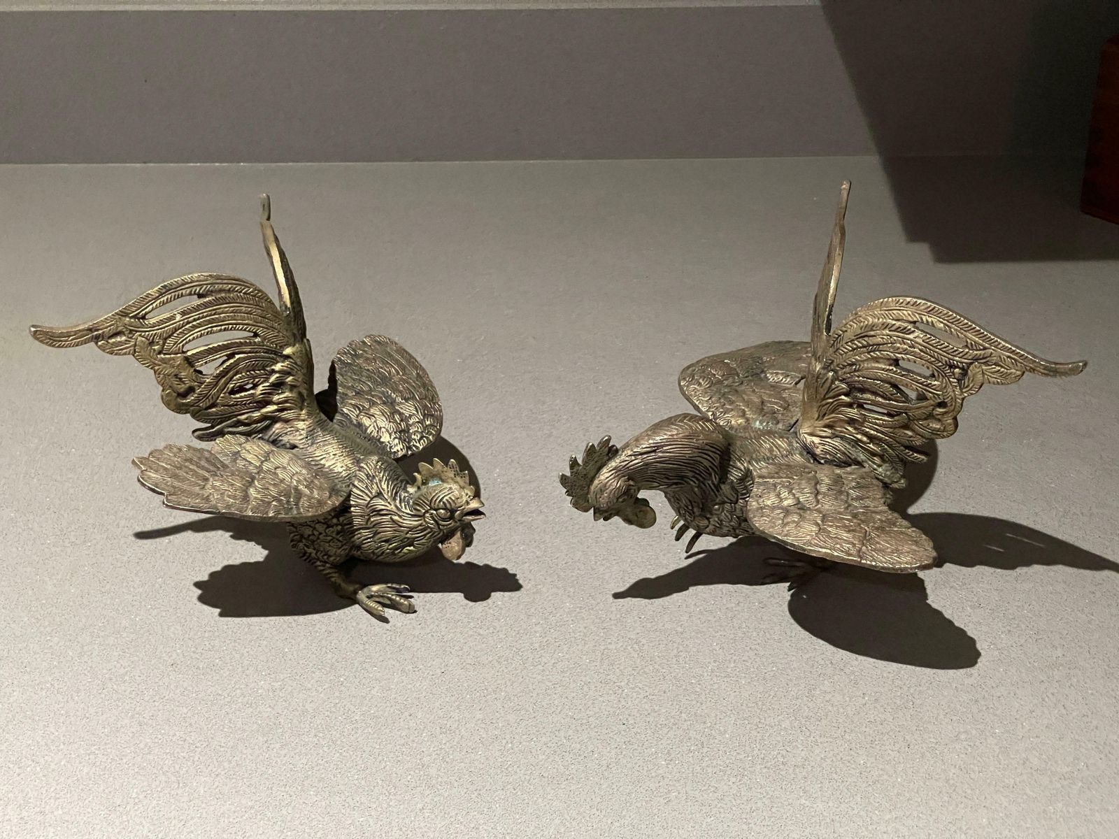 Antique Pair Of Silver Rooster Stands, Golden Decoration Object For Home Décor photo buy