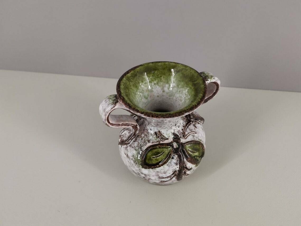 Franse Keramische Vaas Uit Vallauris Met Floraal Decor / Jaren 1950 / Keramiek / Handwerk / Mid Century / Frankrijk / Twintigste Eeuw photo 65.0