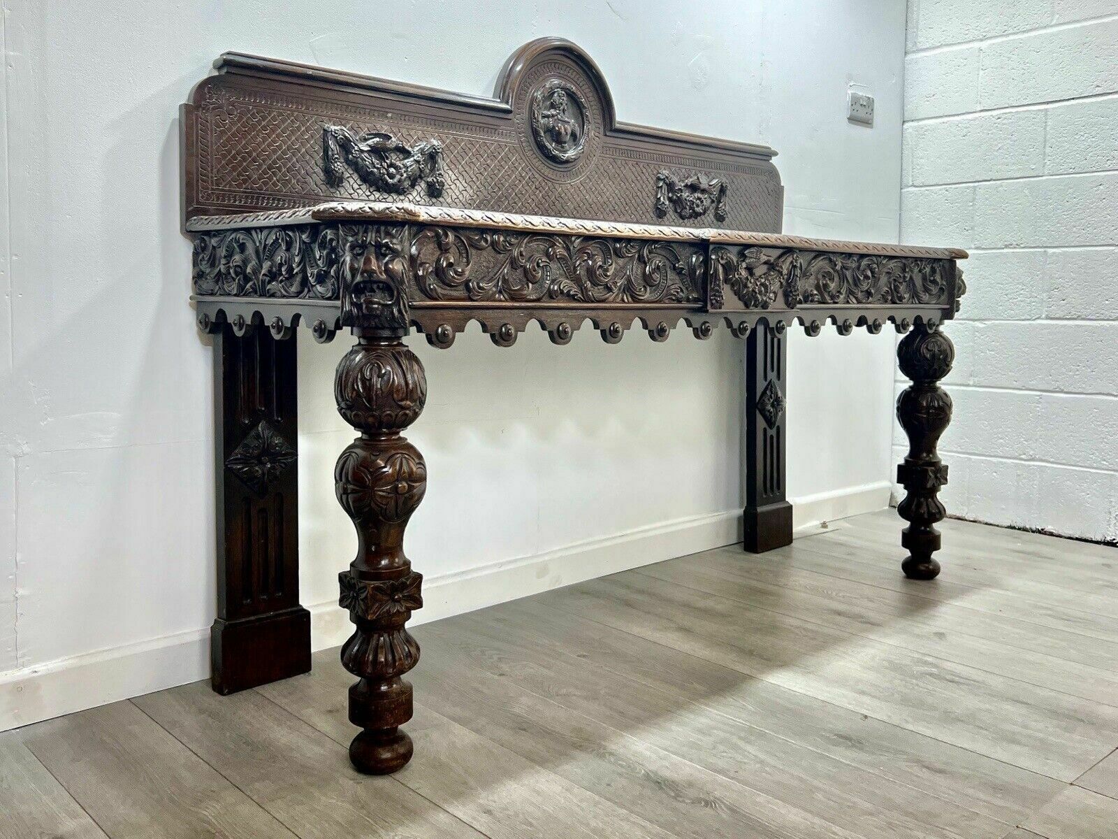 A Large Elizabethan Revival, Lion Mask Carved Console / Serving Table photo furniture