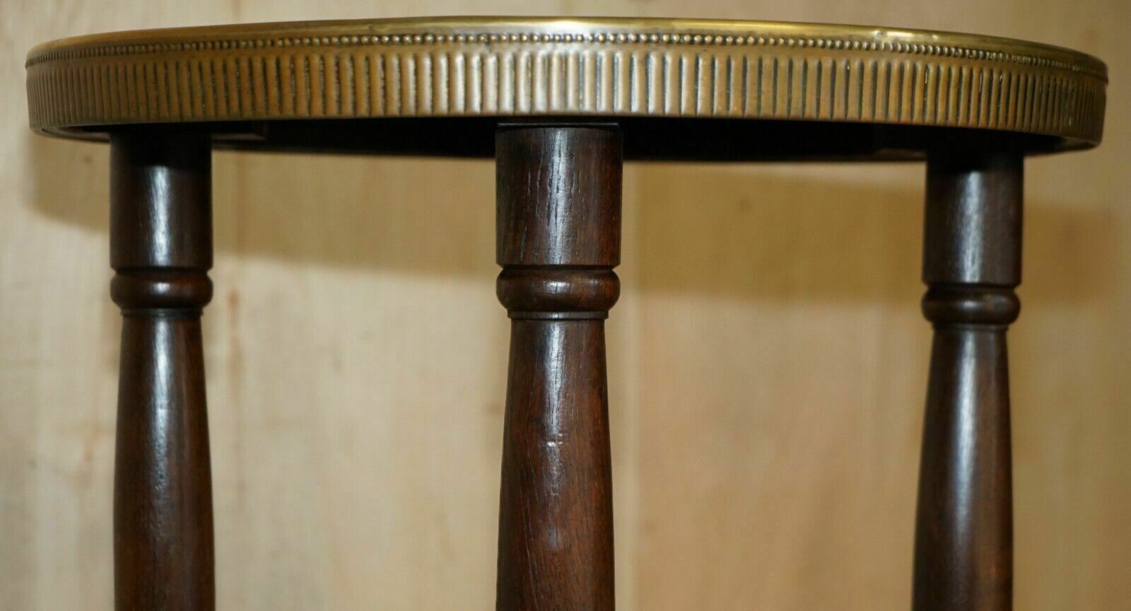 Furniture Lovely Antique Circa 1900 Egyptian Brass Engraved Top Occasional Centre Table photo