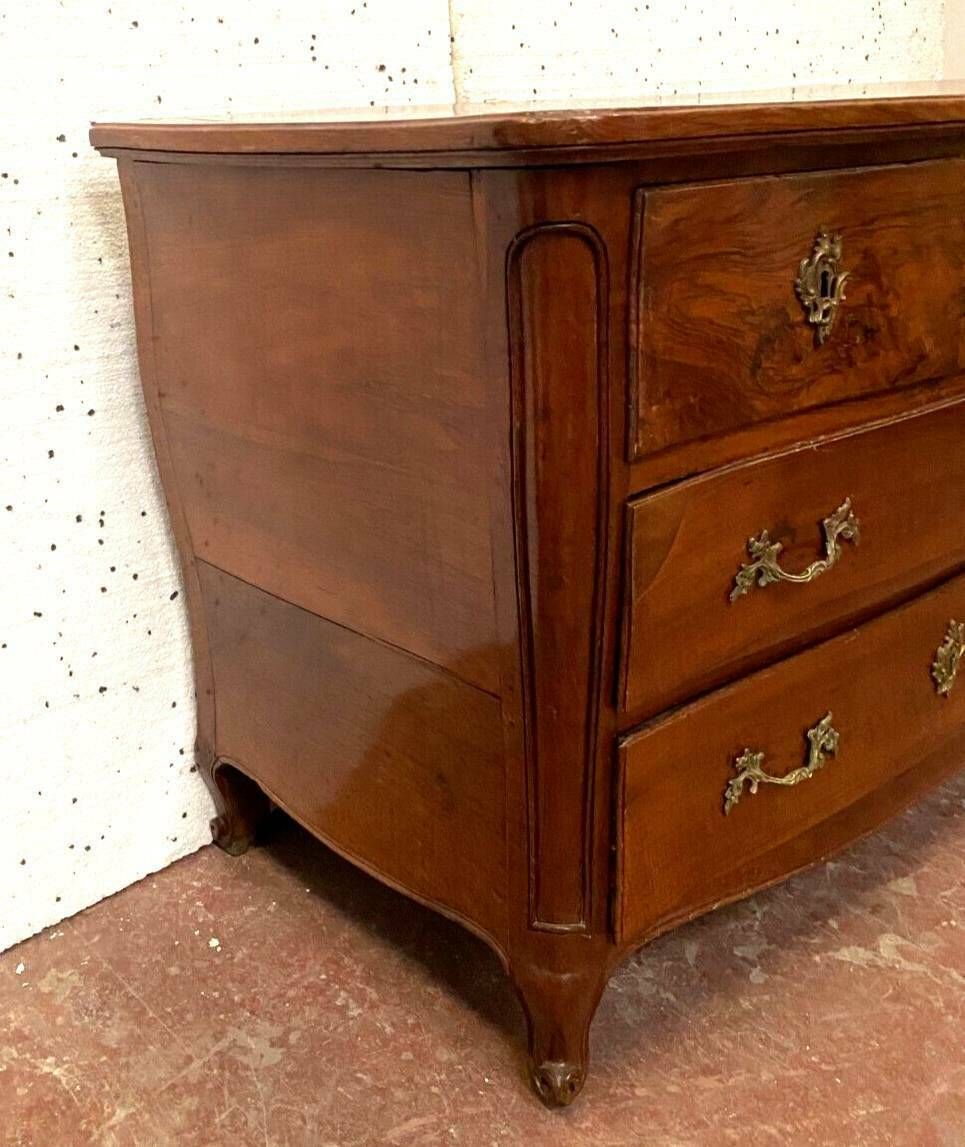 Louis XV Curved Chest Of Drawers In Solid Walnut Period 18th Century photo for sale