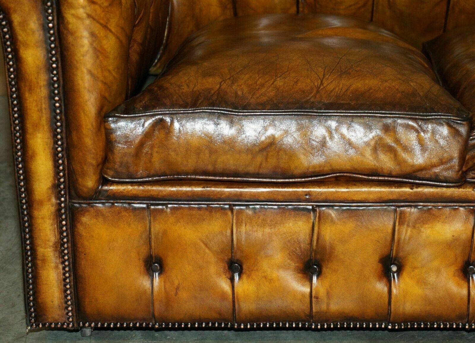 Super Rare Fully Restored Vintage Cigar Brown Leather Chesterfield Sofa Bed photo buy