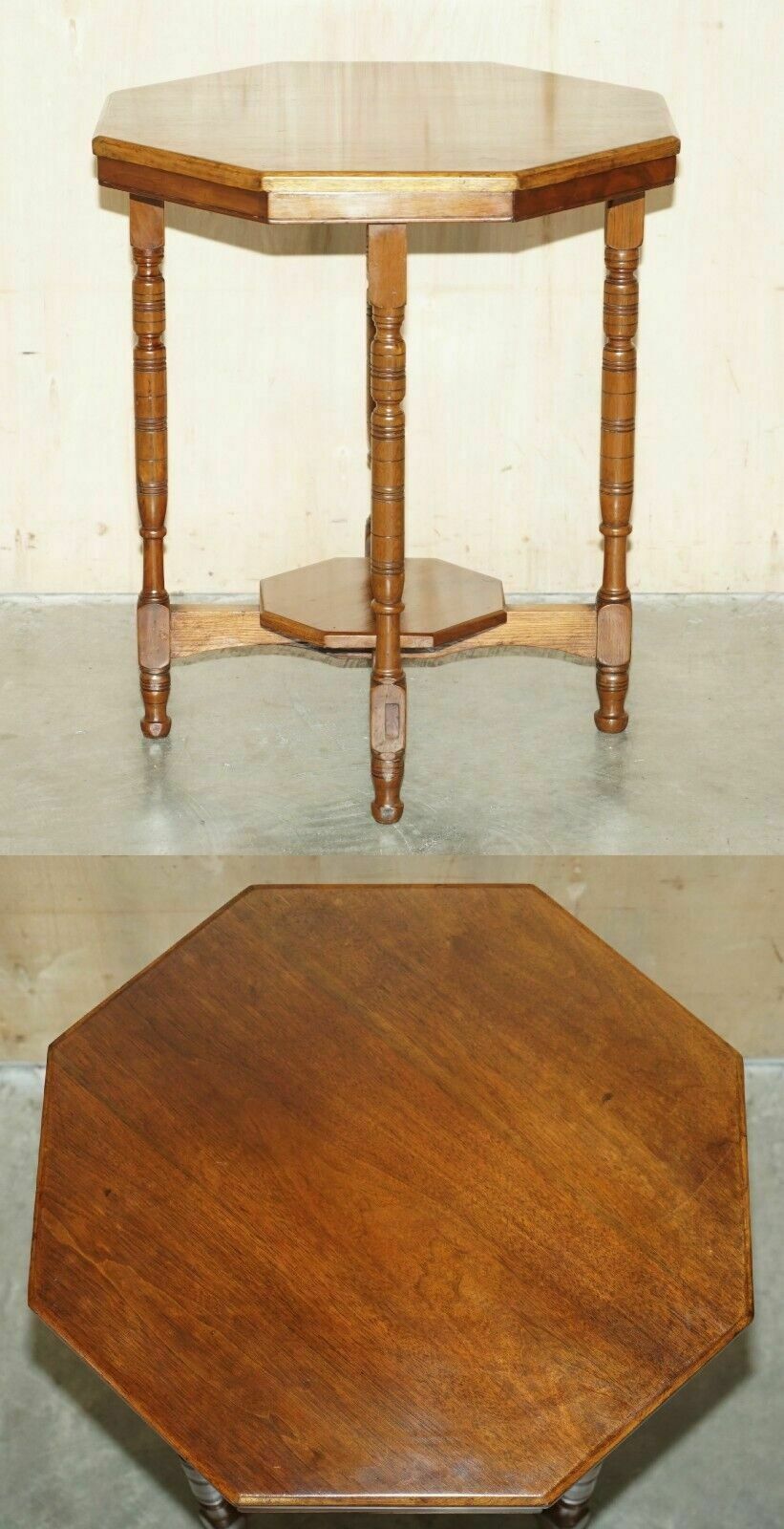 Decorative English Victorian Hand Carved Octagonal Side End Occasional Table