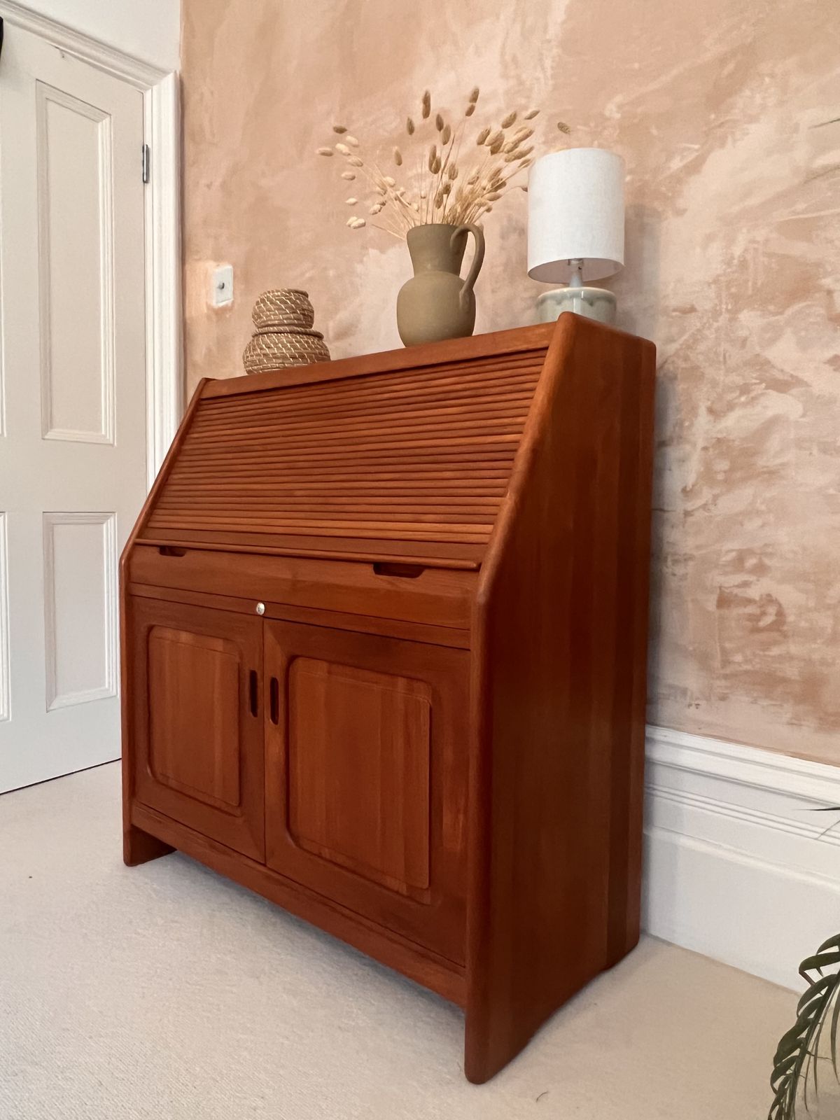 Mid Century Danish Tambour Bureau Desk Secretaire By Langeskov Mobelfabrik Mcm photo Furniture
