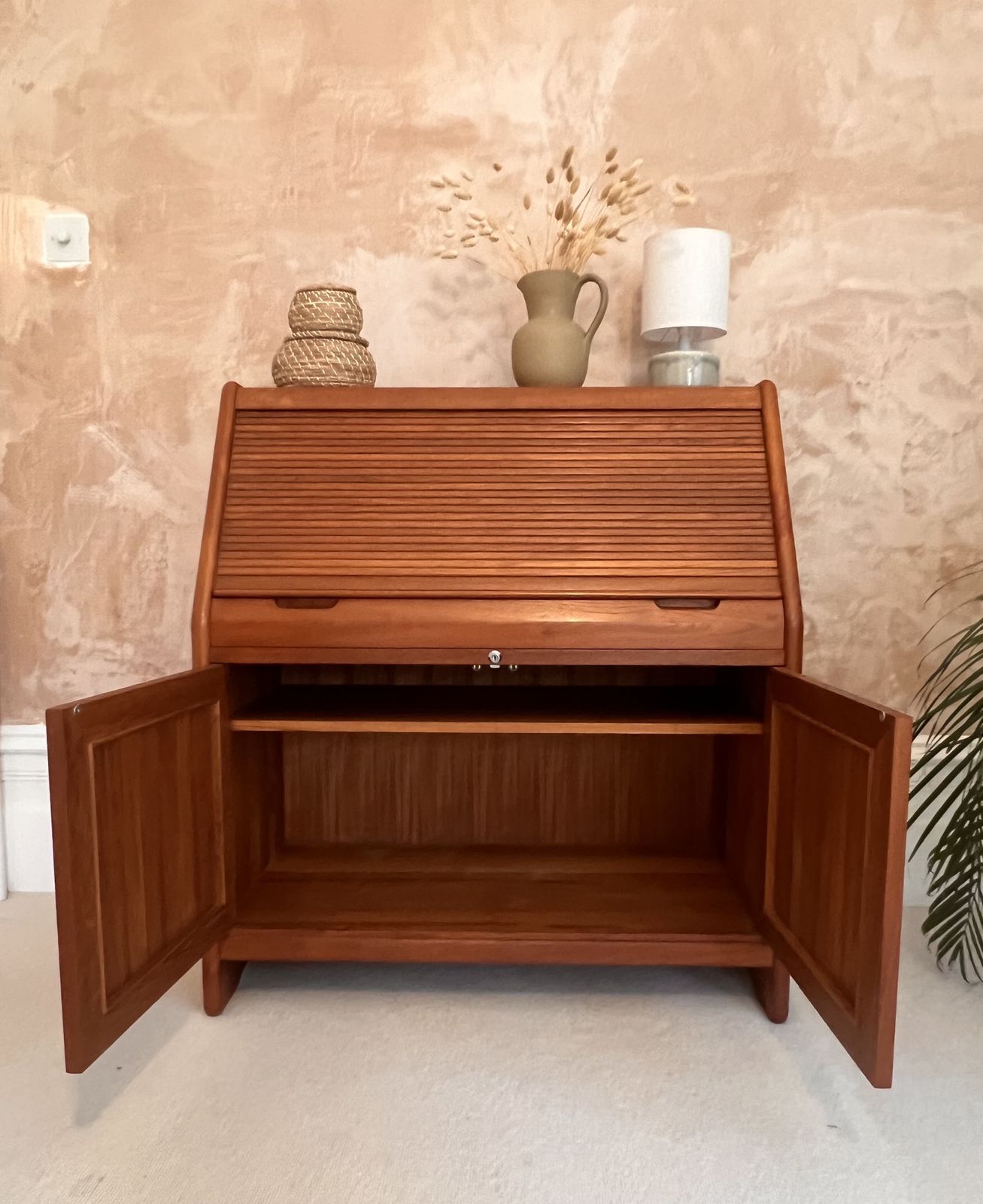 Furniture Mid Century Danish Tambour Bureau Desk Secretaire By Langeskov Mobelfabrik Mcm photo