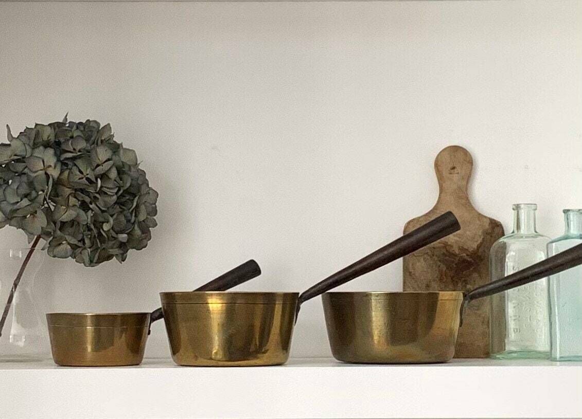 Set Of Copper Saucepans|Vintage Copper Kitchenware|Rustic Saucepans|Country Kitchen Decor Sauté Pans photo Home Decor