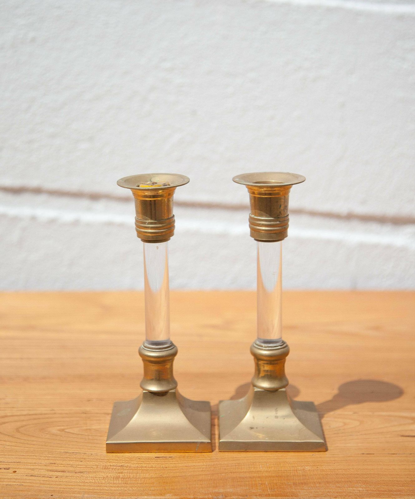 Pair Of Vintage Candlestick, Brass And Lucite Candlestick, Candle Holder, Plexiglass Column Candlestick, Neoclassical, Candle Holder,Candlestick photo furniture