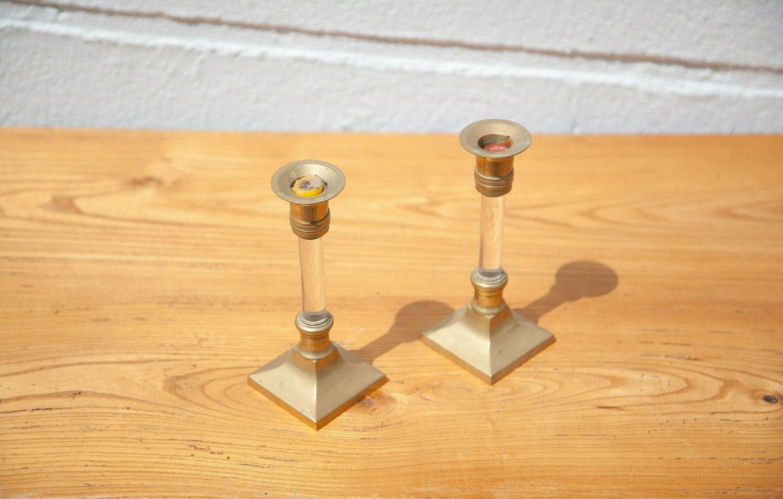 Pair Of Vintage Candlestick, Brass And Lucite Candlestick, Candle Holder, Plexiglass Column Candlestick, Neoclassical, Candle Holder,Candlestick photo 96.0